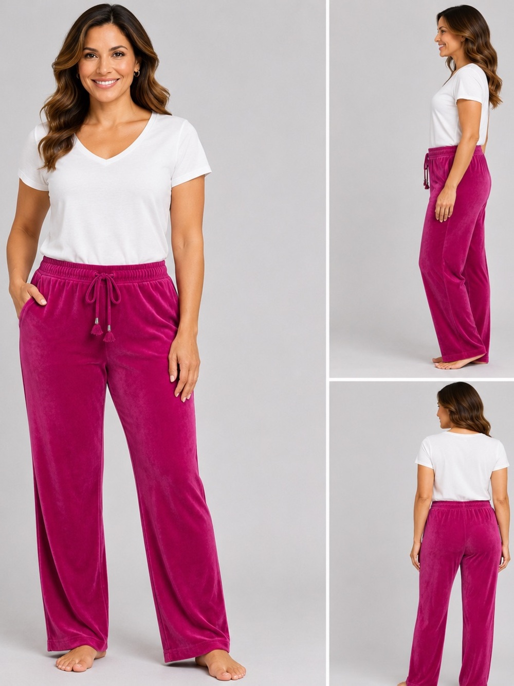 Soft Velvet Drawstring Lounge Pants in Fuchsia